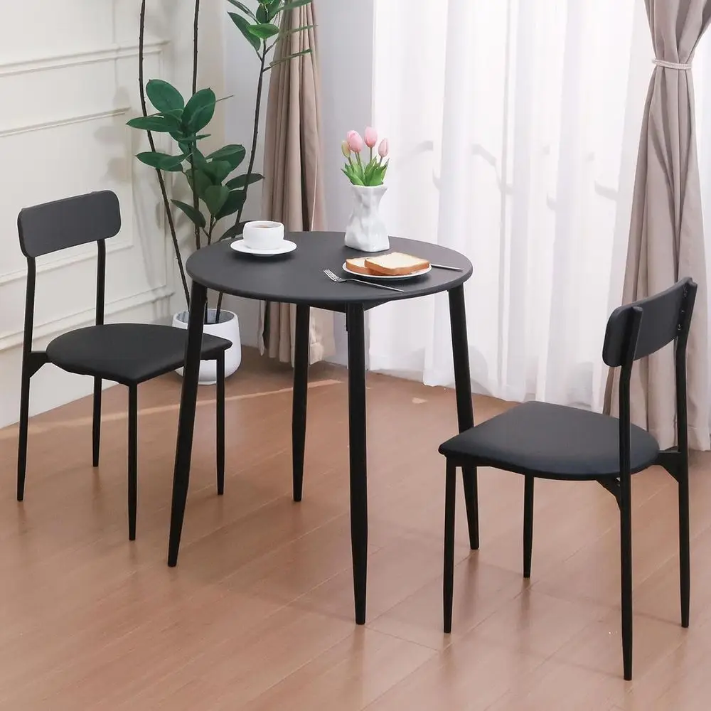 Round Dining Table Set or 2, 3-Piece Wood Tabletop Samill Kitchen Table and Chairs with Strong Metal e, ern Dinette with Chairs