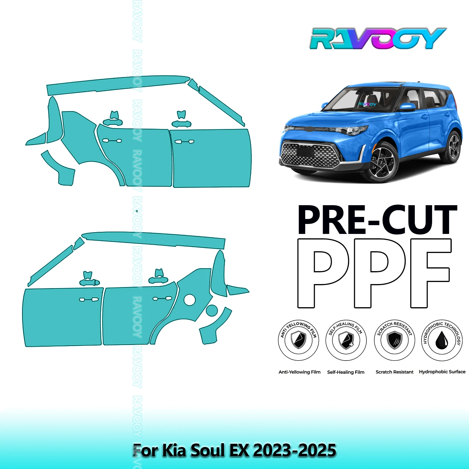 

For Kia Soul EX 2023-2025 8.5mil Clear Matte Pre-Cut PPF Door & A/B Pillar Kit TPU Paint Protection Film Set