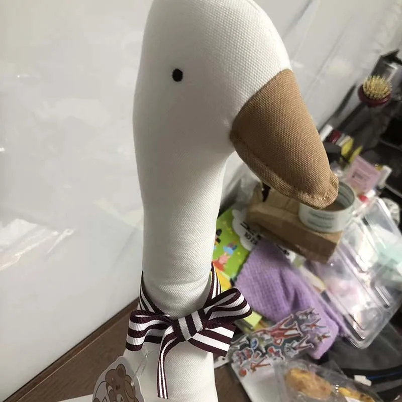 Nordic White Goose Plush Doll Squishy Cotton Linen Duck Stuffed Animal Toy Minimalist Companion Doll Simulation Cushion Gift