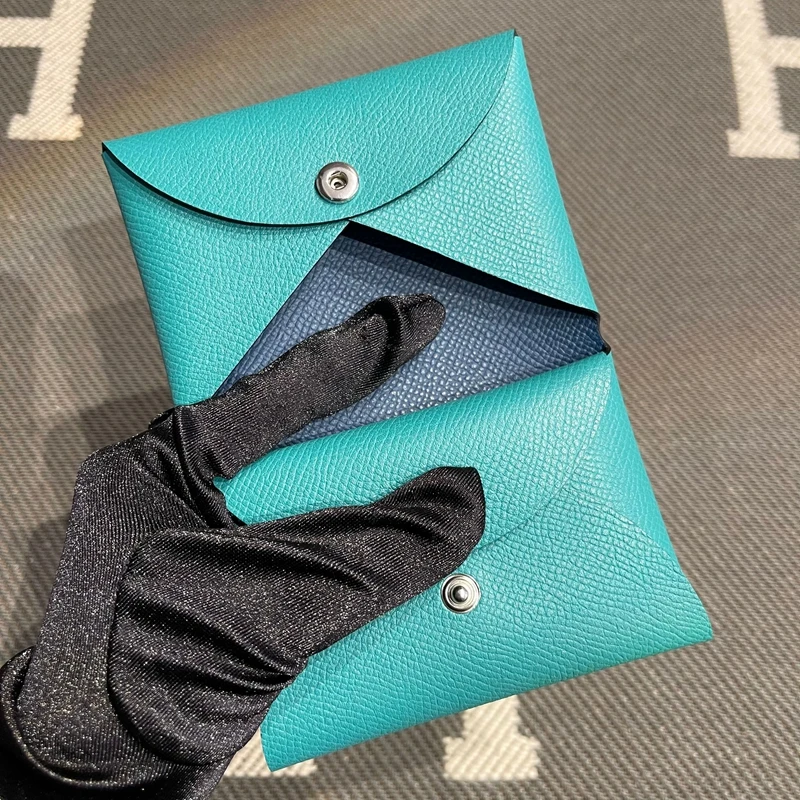 Genuine Leather Key Coin Document Wallet Verona Green Agate Blue Hard Cover Practical Men's Wallet Short Style Leather Goods