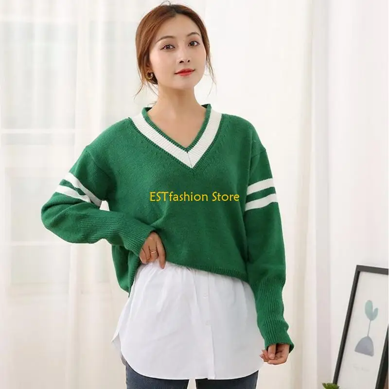 Y5GC Femmes Girls Chemise Blouse Extender Réglable Superposition Faux Top Lower Mini jupe Faux Hemline Splating Casqueurt