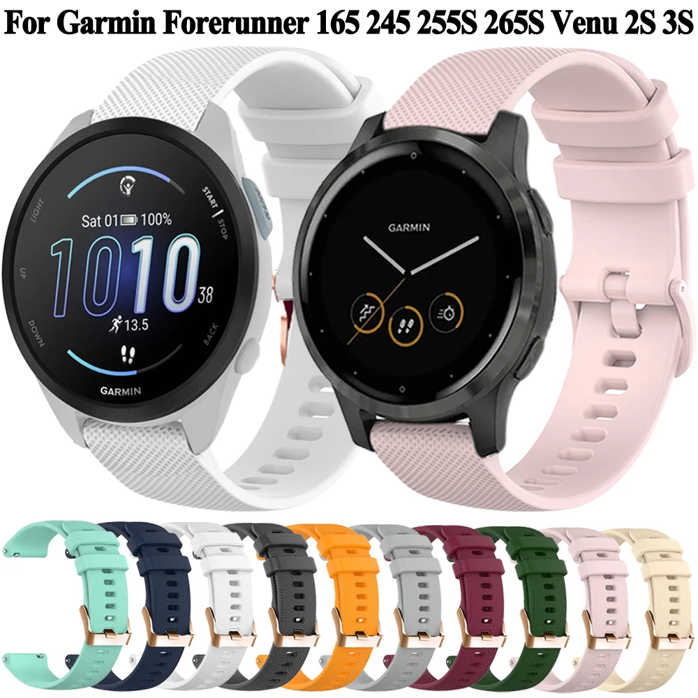 STRAP smartwatch 18/20มม. สำหรับ Garmin Forerunner 165 255S 265S venu 2S 3S vivoactive 4S 3 5 245 645 SQ 2สร้อยข้อมือสายนาฬิกาข้อมือเพลง