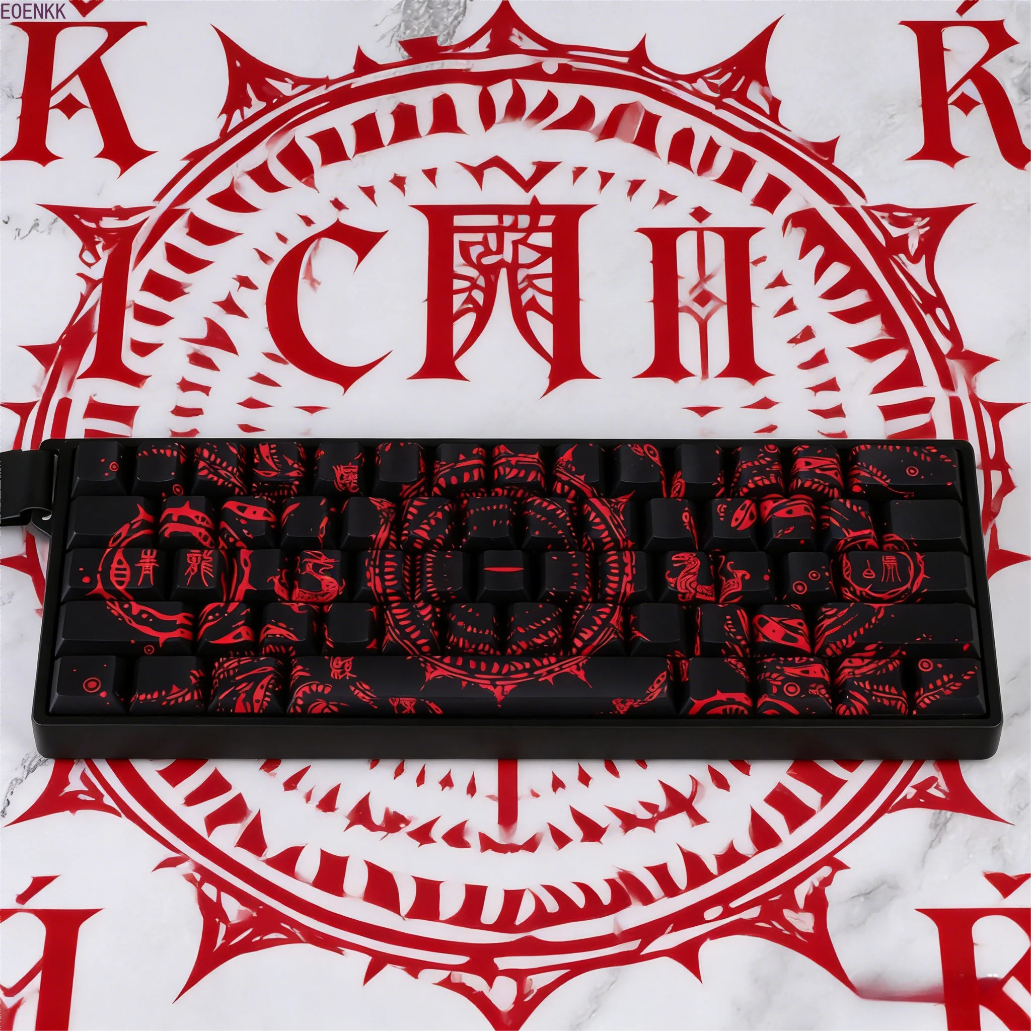 Oriental Ink Bamboo PBT Dye-Sub Keycaps for 60%/68% Mechanical Keyboard, Custom Anime Keycaps Set Side-Printed - 키캡