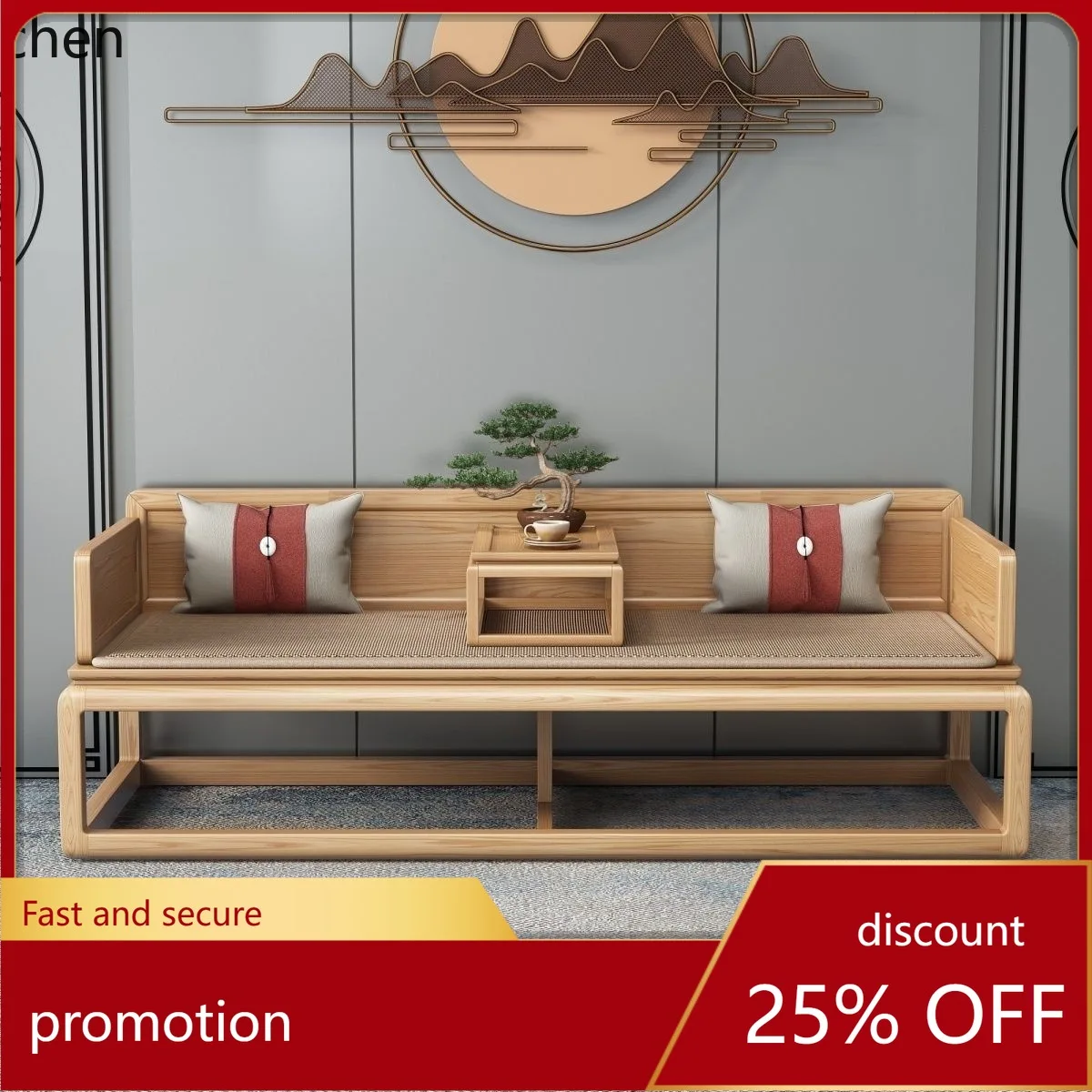 

CZ Push-Pull Mortise and Tenon Luohan Bed White Ash Wood Simple Zen Sofa