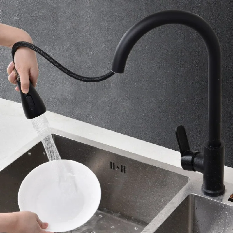 Pull Out Faucet Stainless Steel Kitchen Sink Faucet Domestic Extension Splashproof Sink Dishwasher Faucet Hot and Cold 2 in 1