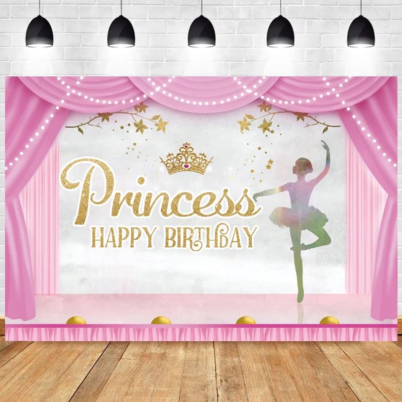 

Birthday Backdrop Ballet Princess Ballerina Party Decoration Banner Curtains Pink Performance Stage Background for Photography