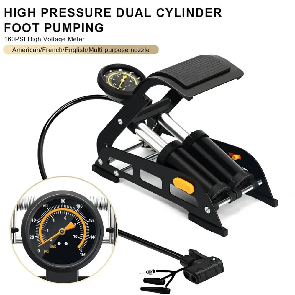 

1Pcs Double Barrel Bike Foot Pump MAX 160PSI High Pressure Bicycle Air Pump Presta&Schrader Valve Pedal Inflator