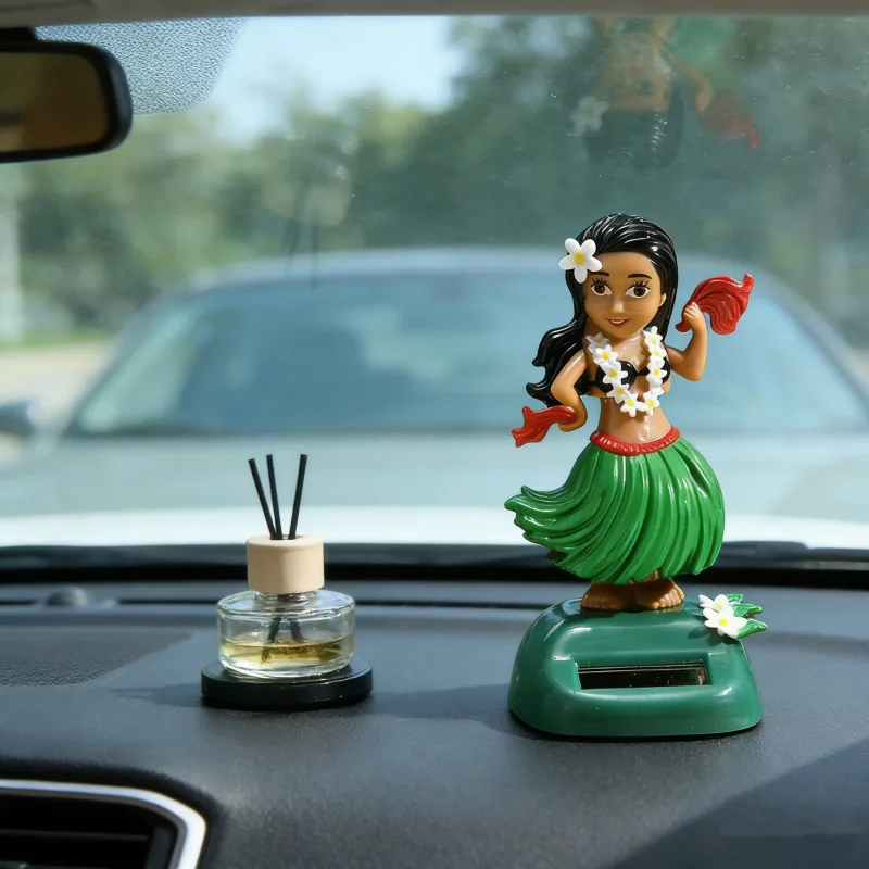 Solar Hula Girl Car Dashboard Ornament, Dancing Hawaiian Figurine Auto Interior Decor