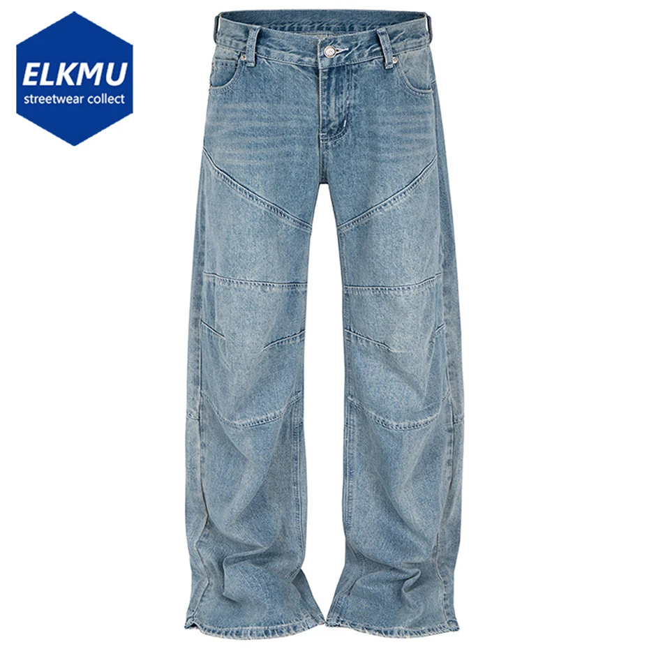 

Vintage Baggy Jeans Pleated Patchwork Blue Black Loose Straight Denim Pants Streetwear Harajuku Hip Hop Jeans