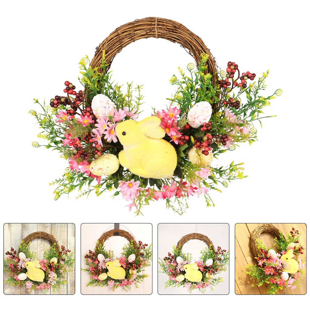 Easter Wreath Glowing Door Pendant Rattan Plastic Material Powered String Lamp Creative Hanging Decor Festival