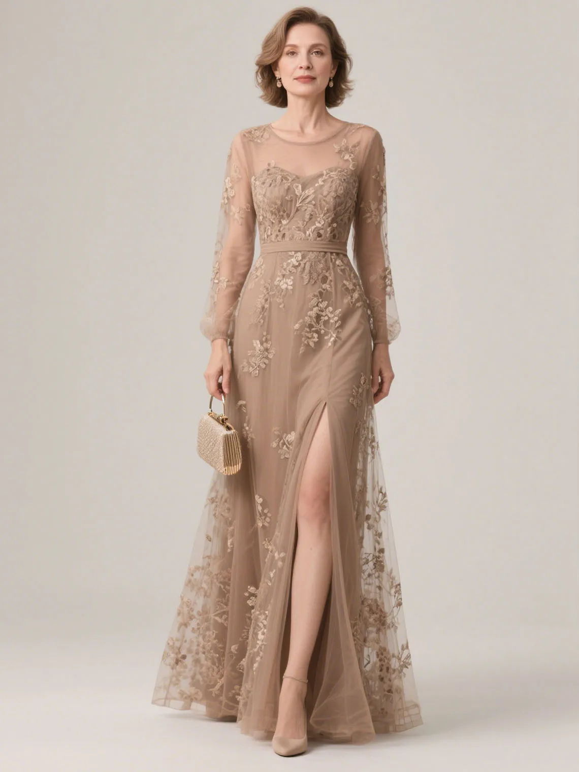 

Elegant A-Line Mother of the Bride Dress Floor Length Scoop Neck Wedding Party Gown Appliques High Split 2025 Free Customized