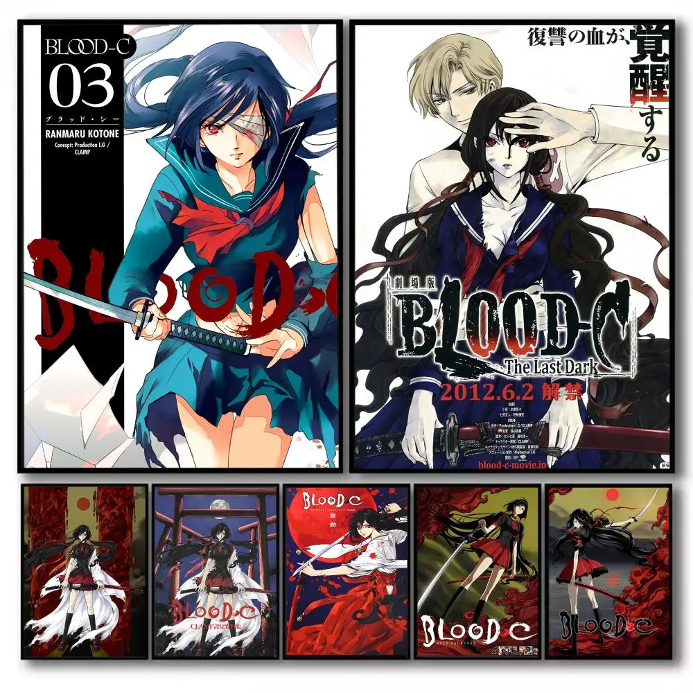 Anime cool Girl B-Blood-c Poster Stickers Self-Adhesive Painting Mural Decor Wall Decals for Bedroom Living Room Home HD Gift