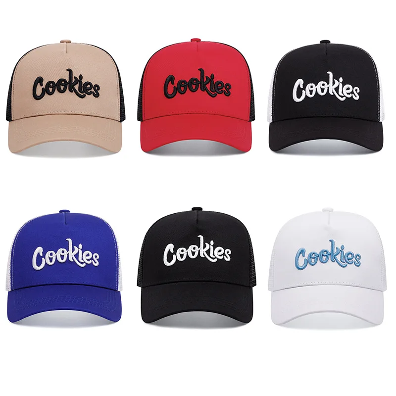 Cookies Embroidered Baseball Hat Unisex Outdoor Sports Mesh Duck Tongue Hat Summer Sunshade Breathable Mesh Hat Truck Driver Hat