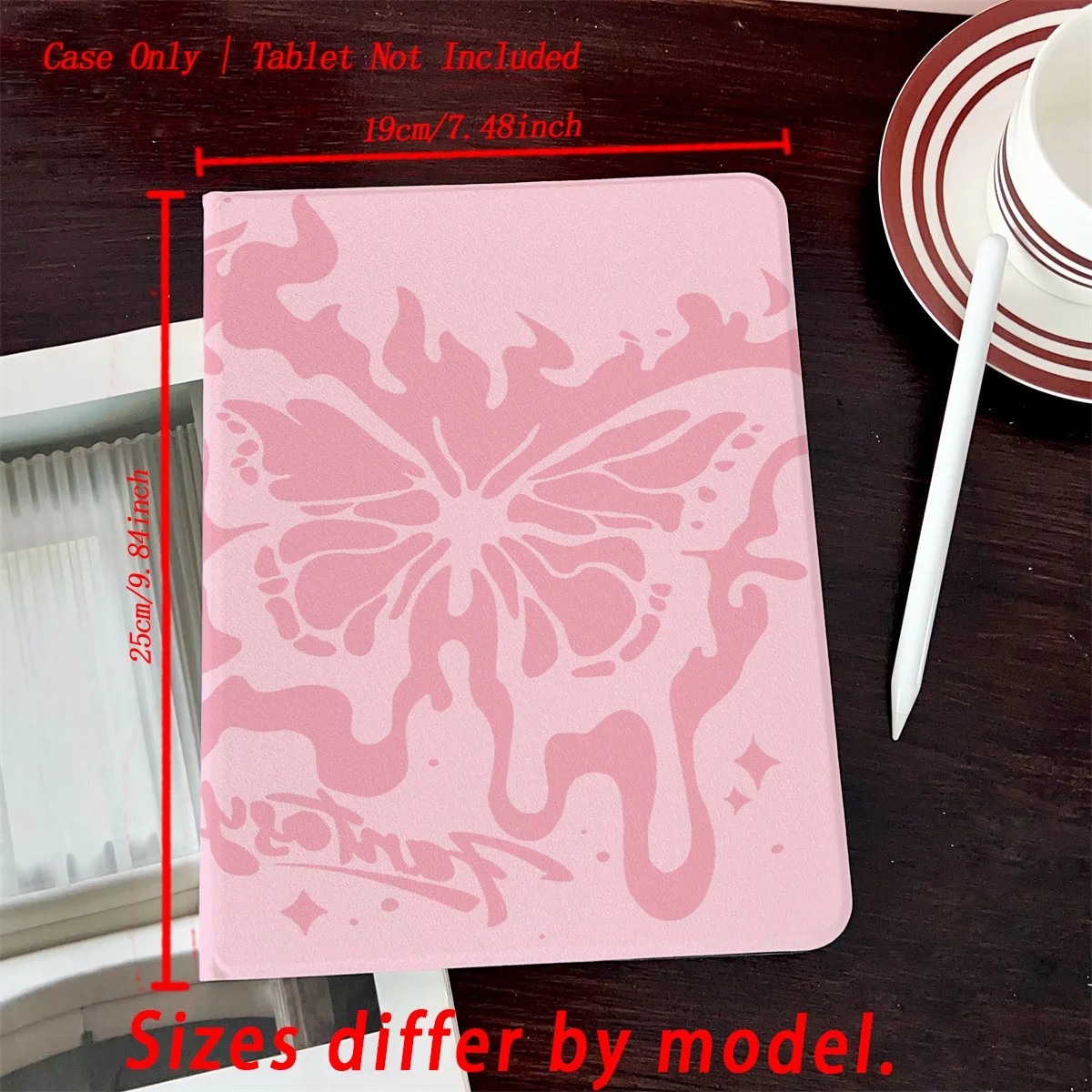 خلفية وردية أنيقة + حافظة iPad مطبوعة على شكل فراشة لهب وردي لهاتف Apple iPad Pro 12.9 Air3 Mini 5 9th Gen غطاء نحيف مضاد للخدش #6
