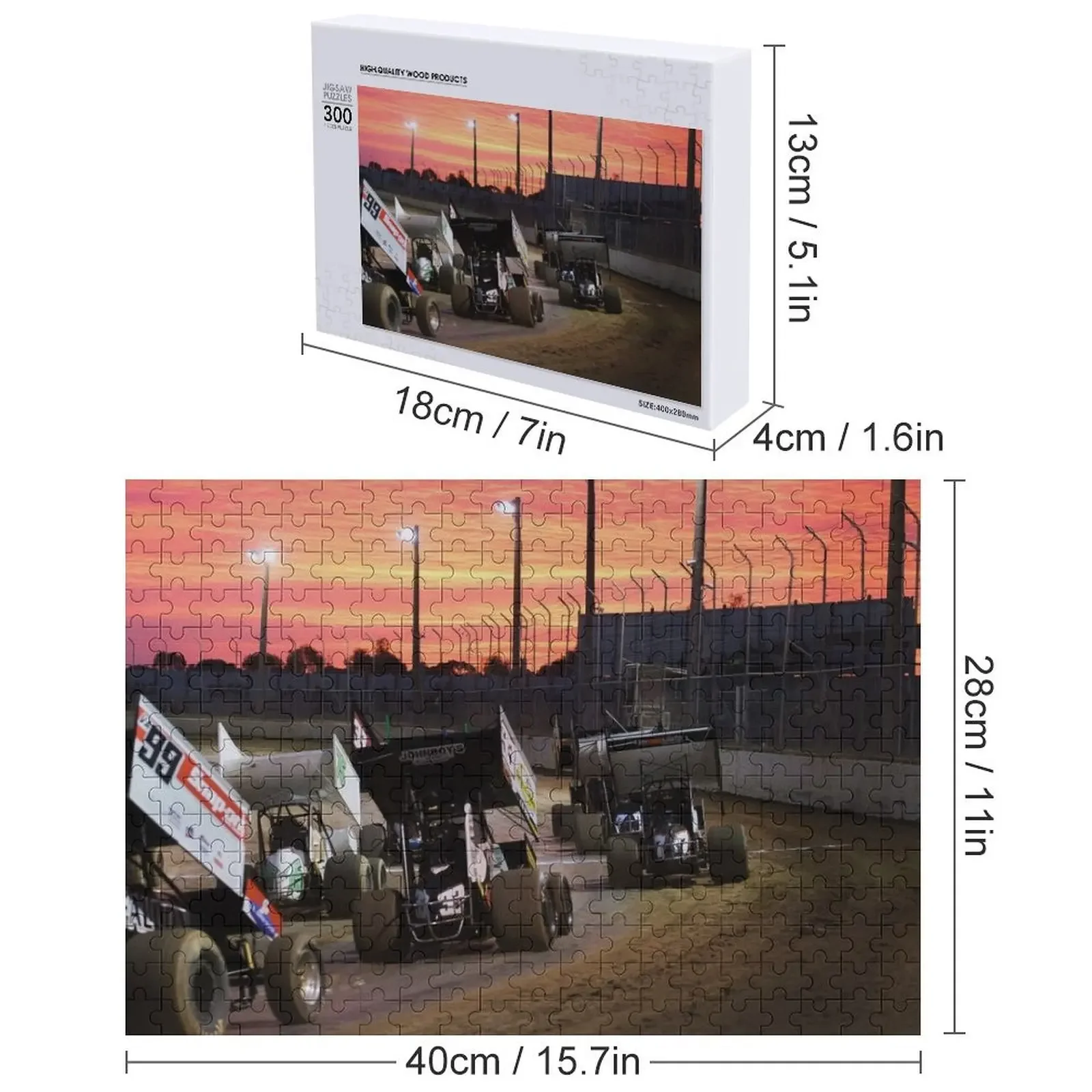 Pôr do sol no Speedway trilha madeira animal Jigsaw Puzzle, objeto personalizado do bebê, presente casado