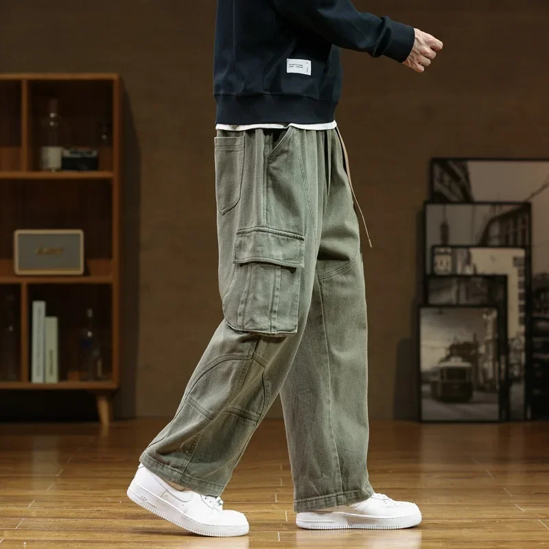 2025 Autumn New Cargo Pants Men Multi-Pockets Cotton Casual Wide Pants Male Workwear Loose Straight Trousers Big Size 7XL 8XL