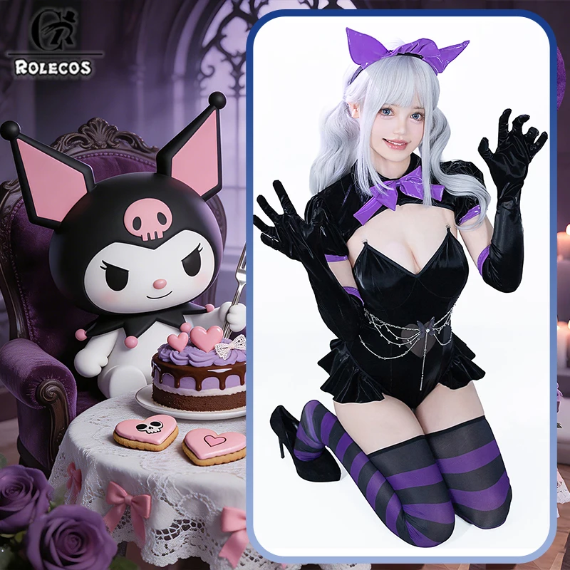 

ROLECOS Anime Cat Lady Cosplay Costume Woman Sexy Dark Bunny Bodysuit Outfits Role Play Lingerie Halloween Carnival Costume