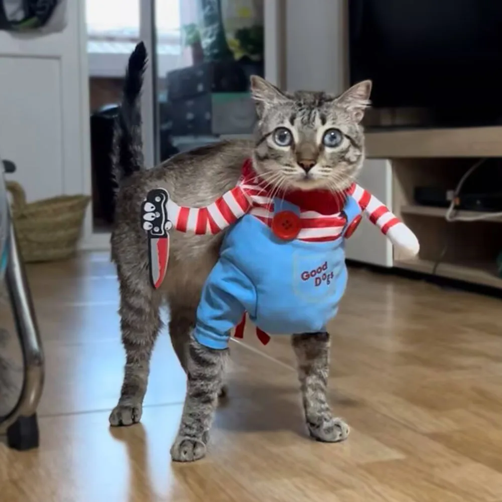 Lustiges Festival-Cosplay-Kostüm für Katzen, süßer gestreifter Overall, Halloween-Party-Verkleidung für Kätzchen, kleine und große Hunde – Detail 12