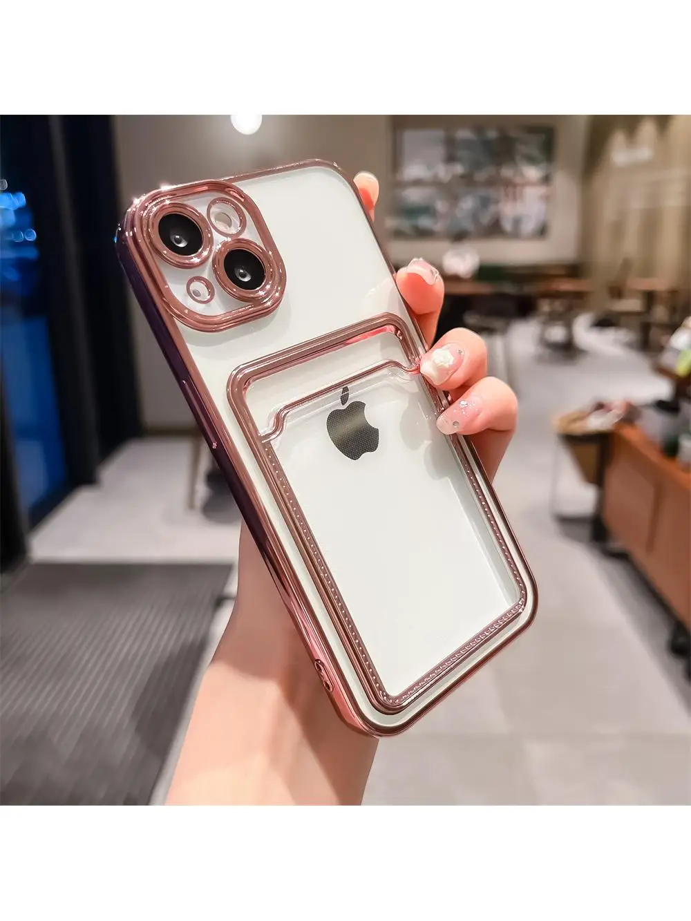 Pour iPhone 11 12 13 14 15 16 Pro Max galvanisé Transparent porte-carte portefeuille étui Photo poche antichoc couverture en Silicone