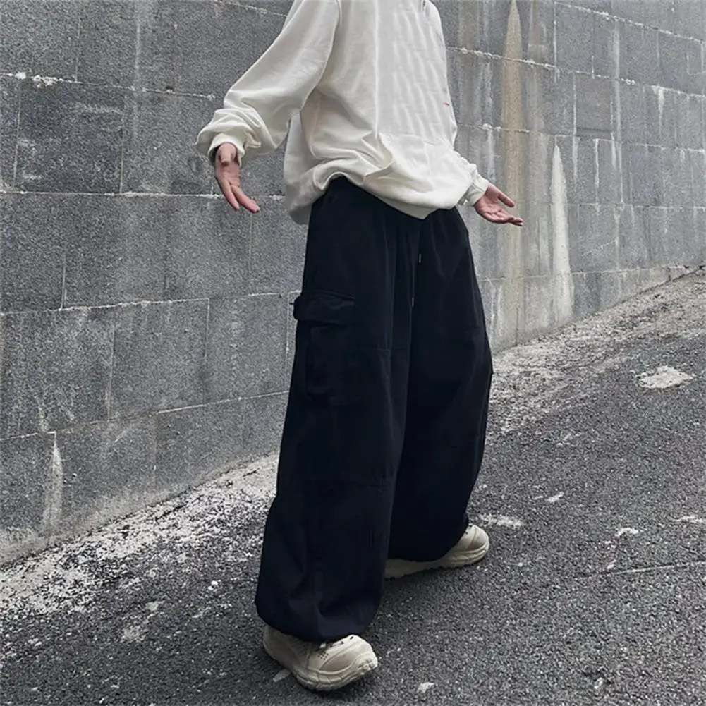 Big Pocket Cargo Pants Men's Casual Solid Color Straight Pants Baggy Wide-leg Pants Men Drawstring Cargo Pants pantalones hombre