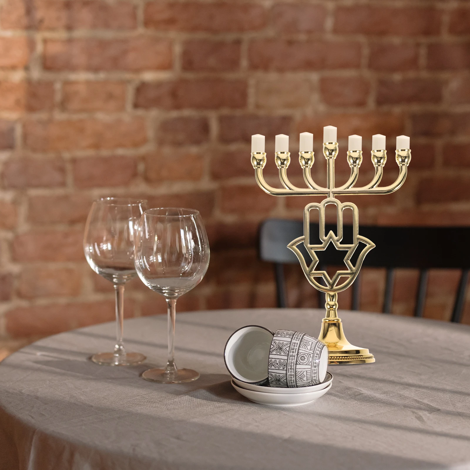 

7-Branch Golden Metal Candlestick Vintage Candelabrum For Home Church Wedding Party Religious Hanukkah Decor Holder