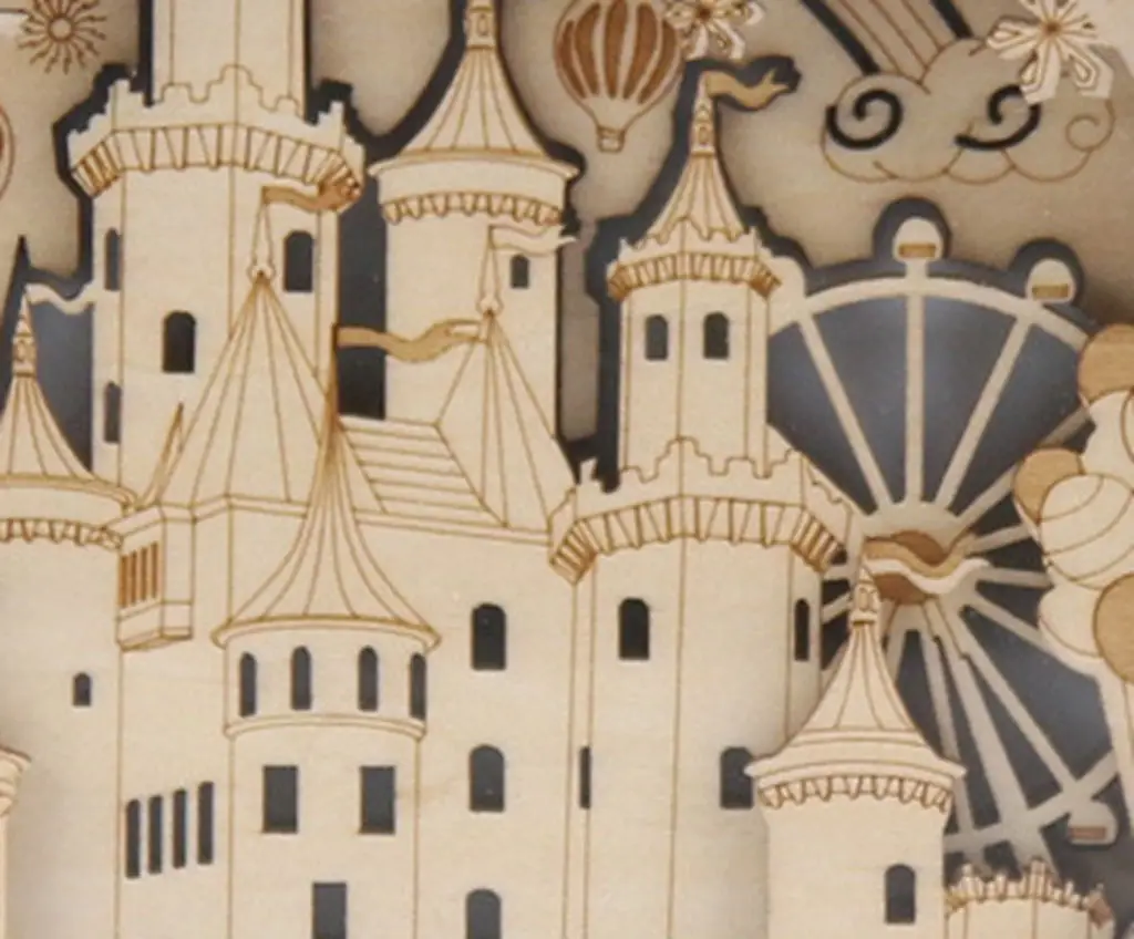 Custom 3D Castle Wooden Carved Light - Laser Engraved Shadow Night Light, Stereo Wood Tabletop Decor for Home & Gift