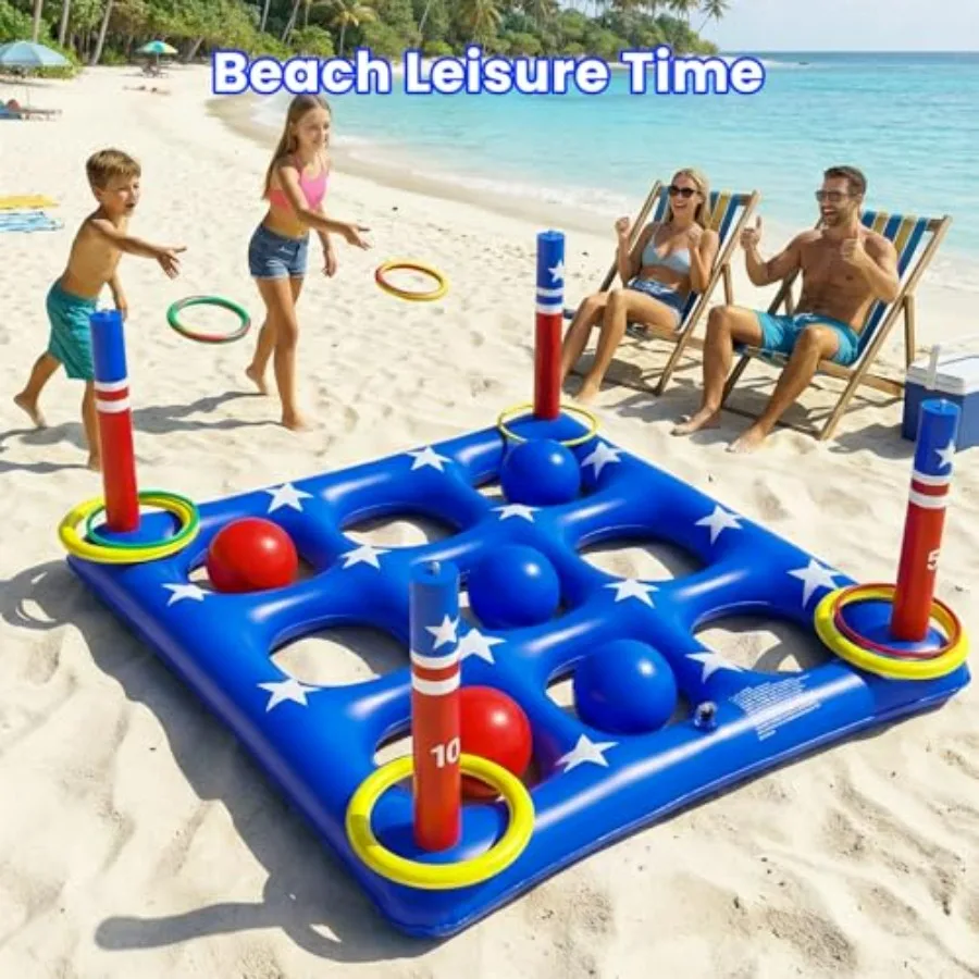 Pool Party Toys Games Set - Giant Inflatable Tic Tac Toe Float Game, Outdoor Pool Games for Adults Family Pool Toys for 2-10 Pl view 5