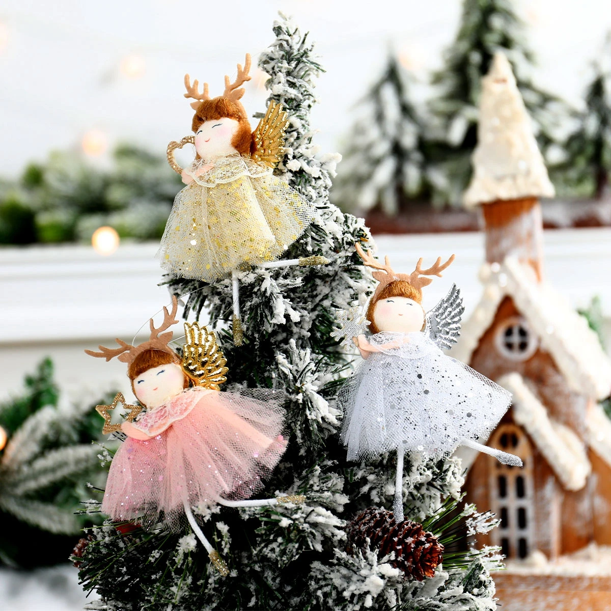 Plush Angel Doll Christmas Tree Pendant Merry Christmas Decor For Home 2024 Navidad Natal Noel Kerst Xmas Kid Gift New Year 2025