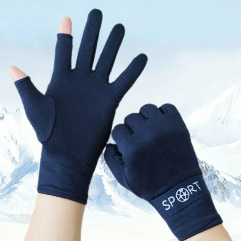Winter Fleece Touchscreen Gloves Men Women Two Fingers Cut Windproof  Thicken Warm Outdoor Sports Cycling Writing Driving Gloves
