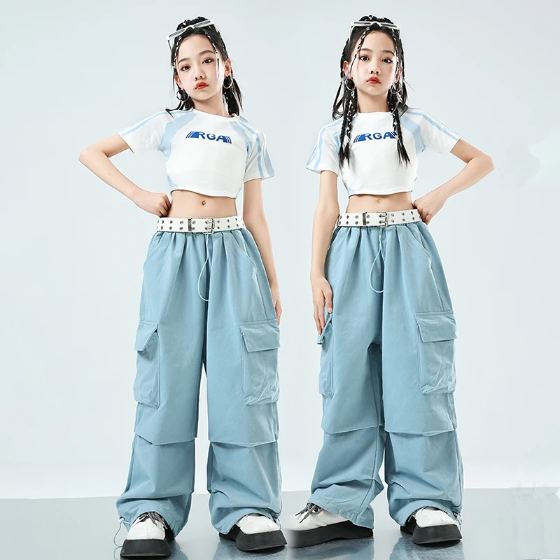 Jazz Dance Costume Kids Hiphop Runway Wear Street Dance Trendy Outfits Girls Trendy Cool Performance Suit Hip-Hop Set XH110