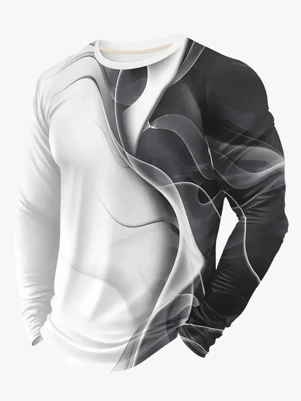 Gradient Flame 3D-Druck Sport Schnelltrocknend Breatha Herren Langarm-T-Shirt Outdoor Freizeit Fashiona Harajuku Y2K Elternkleidung – Detail 12