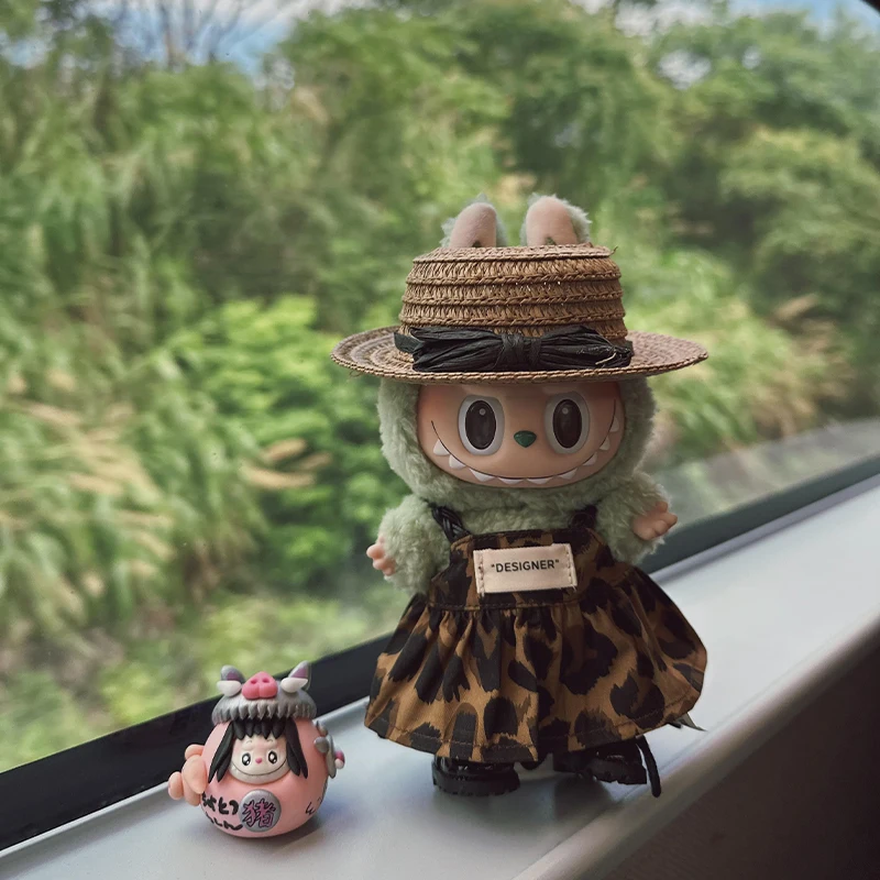 ملابس الدمية الصغيرة إكسسوارات الزي لـ 15-17 سنتيمتر Ropa Labubu و10 سنتيمتر دمية القطن ليوبارد طباعة تنورة قبعة حذاء الملابس