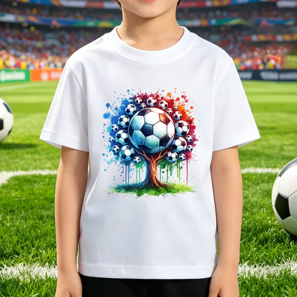 Children's T-shirt Loose Comfortable Soft Skin Friendly Simple Fashionable Versatile Creative Football Print Short Sleeved Top