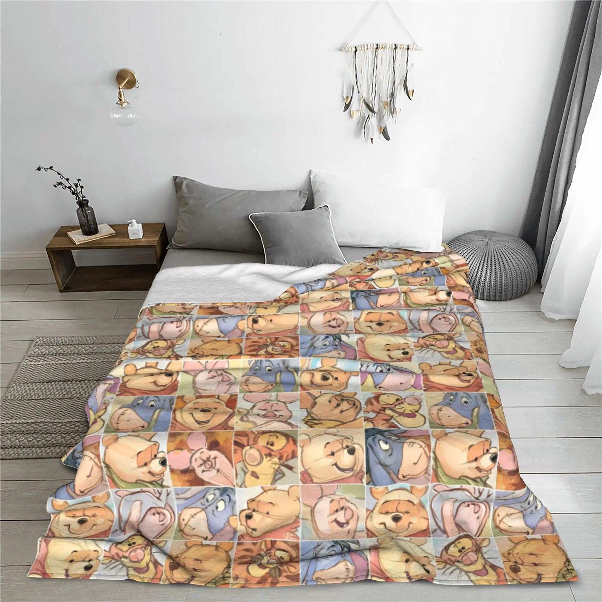 Winnie The Pooh and Friends Blanket Piglet Tigger Eeyore Plush Vintage Breathable Throw Blankets Covering Spring/Autumn Travel