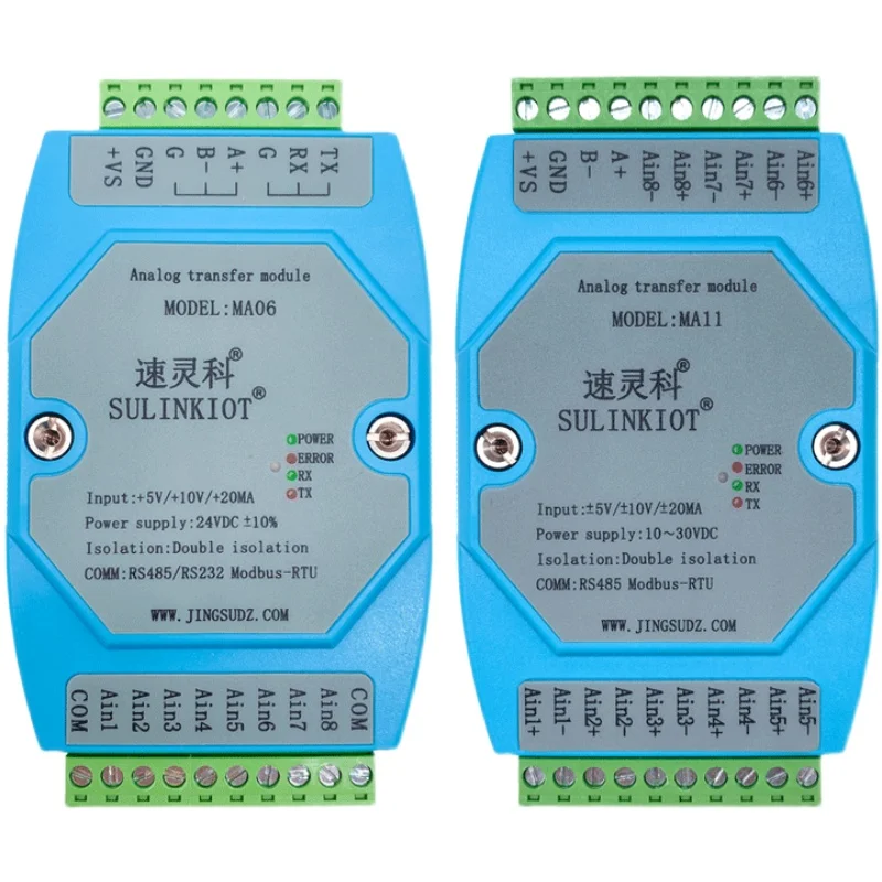 

8-way 4-20MA 0-10V 2-10V 0-20MA analog quantity to RS485 transmitter module MA06/11