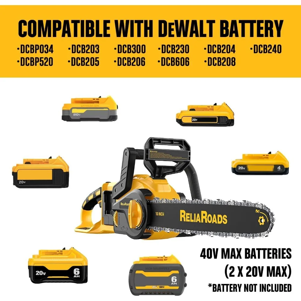 40V 16-Inch Brushless Chainsaw: Dual Battery, Tool-Free Tension, Auto-Oil, Rapid Brake - Perfect for Wood & Tree Cutting