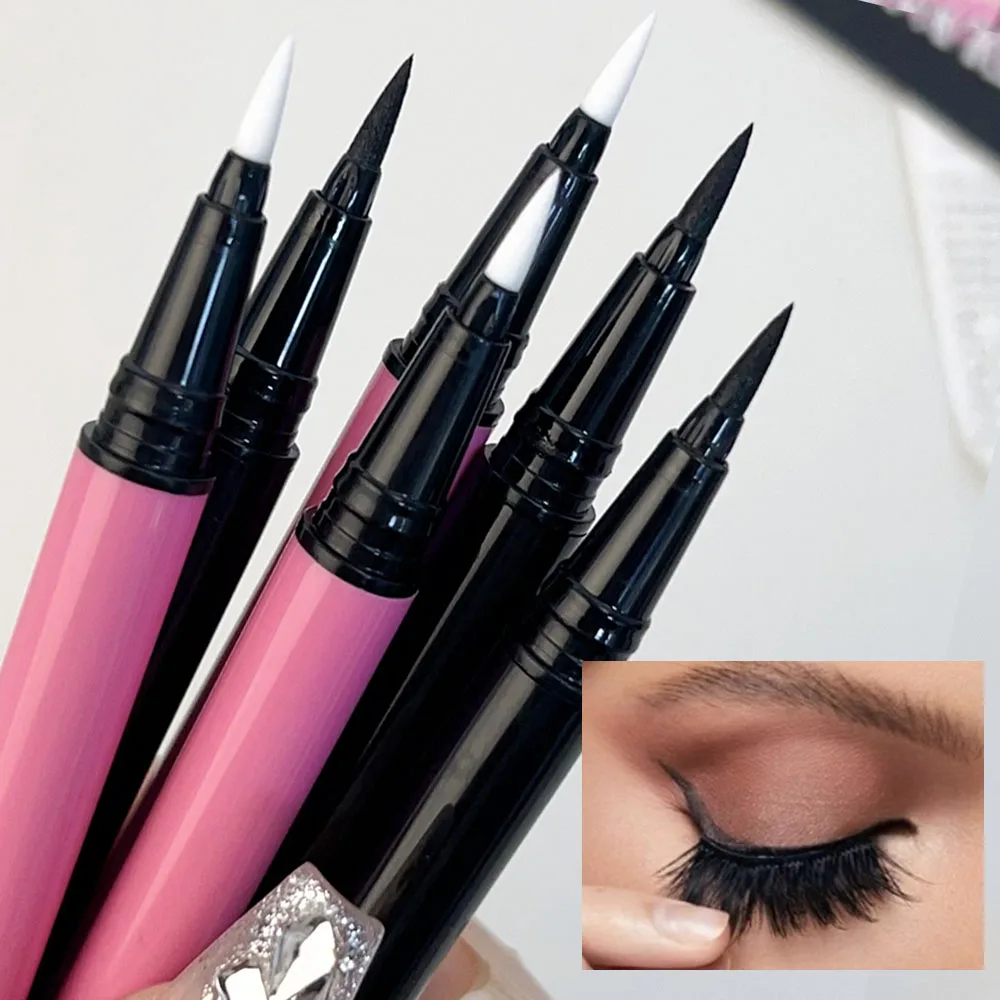 Self-adhesive Eyelashes Eyeliner Pen 2 in 1 Long Lasting Quick Drying Waterproof Black Eyeliner Lashes Glue Pen Eye Makeup Tools