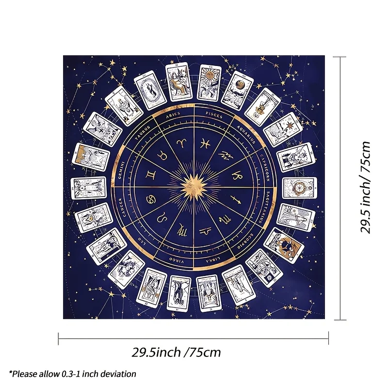 1pc Vintage Floral Sun‑Moon Tarot Tablecloth, 12‑Constellation Celestial Boho Altar Cloth,  Astrology Reading & Home Decor
