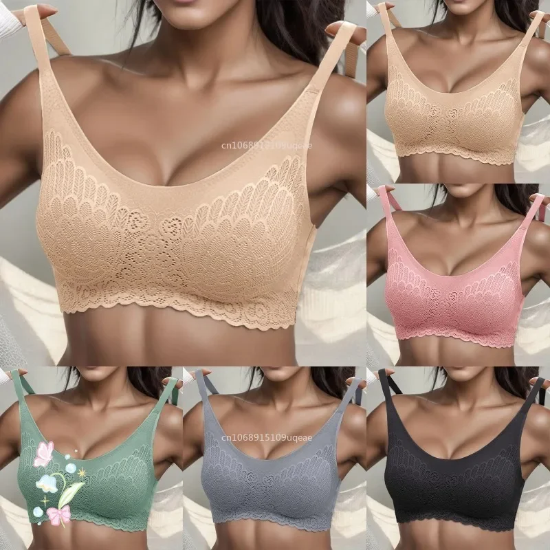Nuevo sujetador de encaje para mujer, ropa interior fina con cuello de copa, sujetadores transparentes para mujer, lencería Sexy, Bralette para mujer, sujetadores deportivos sin aros con realce