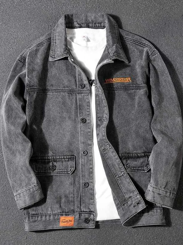 

American Sle Casual Vintage Waed Workwear Jaet Men's Trendy Spring Autumn Loose Large Size Denim Jaet Top
