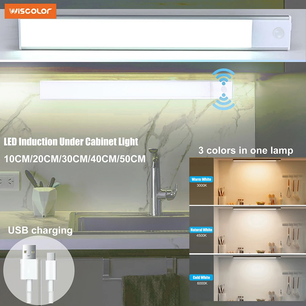 Bedroom Night Light Motion Sensor Lights Wireless USB Under Cabinet Lights For Kitchen Bathroom Bedroom Wardrobe Closet Lighting