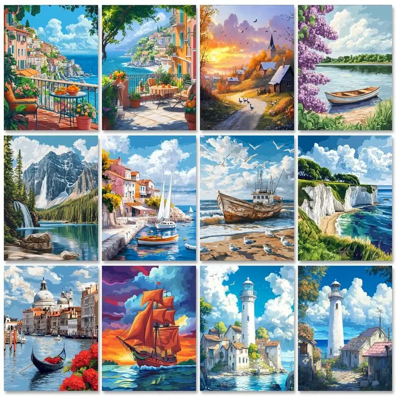 GATYZTORY Islands Scenery Picture Painting By Numbers For Adults Canvas Painting Zero Basis Artwork Home Decoration