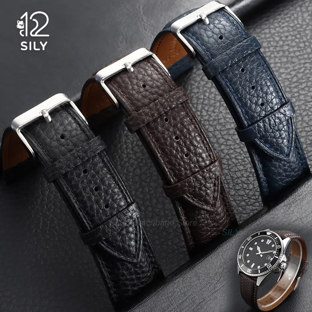 18mm 19mm 20mm 21mm 22mm Uhrenarmbänder aus hochwertigem Kalbsleder mit Litschi-Muster, Herren- und Damenarmbänder mit Dornschließe