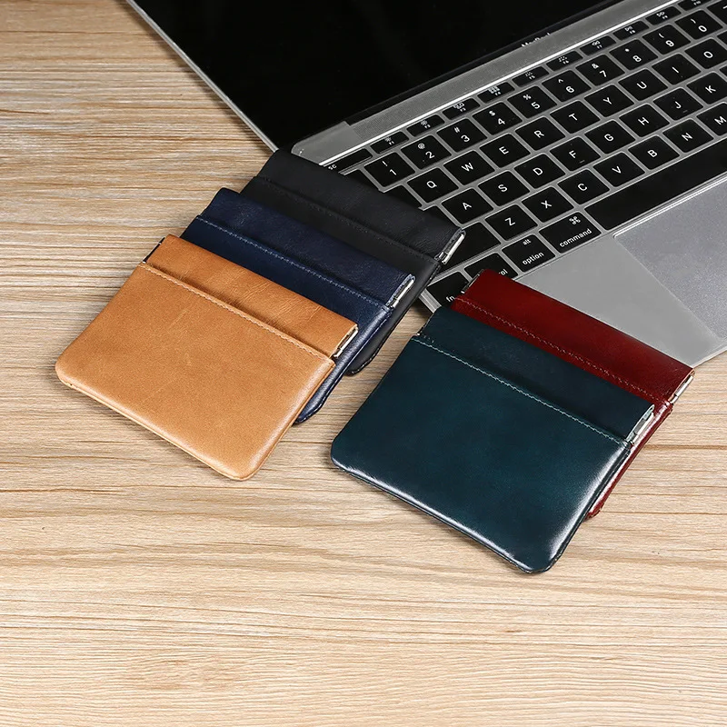 H22 5 Colors Genuien Leather Card Holder 2 Card Position Men's ID Card Purses Bank Card Mini Purse Mini Coin Purses For Male