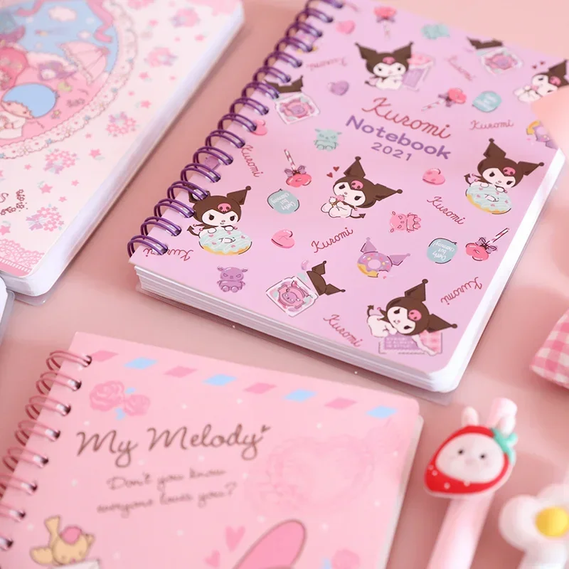 Cartoon Sanrios Girl Portable Notebook Kawaii Melody Hello kitty Cinnamoroll Kuromi A6 Diary Bobine De Couleur Holiday Gifts