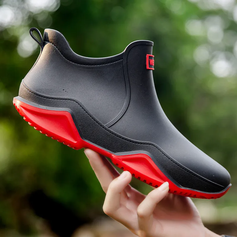 Fashion Rain Shoes Outdoor Waterproof  Men's Ankle Rain Boots Non-Slip Men Rubber Shoes Men Kitchen Water Shoes Fishing Rubber