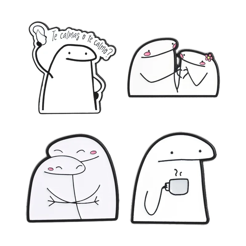 Flork Meme Te Calmas O Te Calmo Enamel Pin Funny Flork Couple Making Heart Gesture Coffee Drinking Brooch Lapel Badge Jewelry