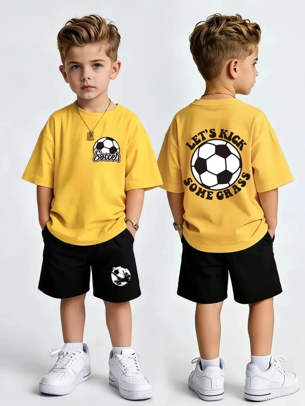 Summer Clothing Set Kids Soccer Print T-shirt Shorts 2PCS Outfit Children Sport Casual Tracksuit Teenage Boy Clothes