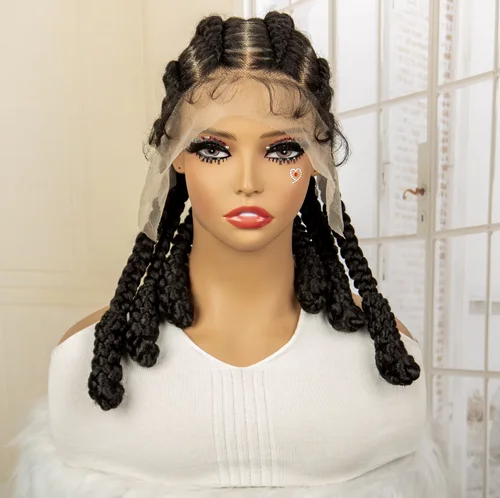 Full Lace Braided Wigs Synthetic Cornrow Box Braids Wigs for Black Women Lace Frontal 16 Inches Braiding Wig with Baby Hair