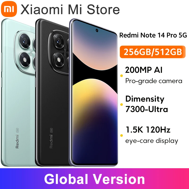 Global Version Xiaomi Redmi Note 14 Pro 5G Smartphone MediaTek Dimensity 7300-Ultra 200MP AI camera NFC 6.67